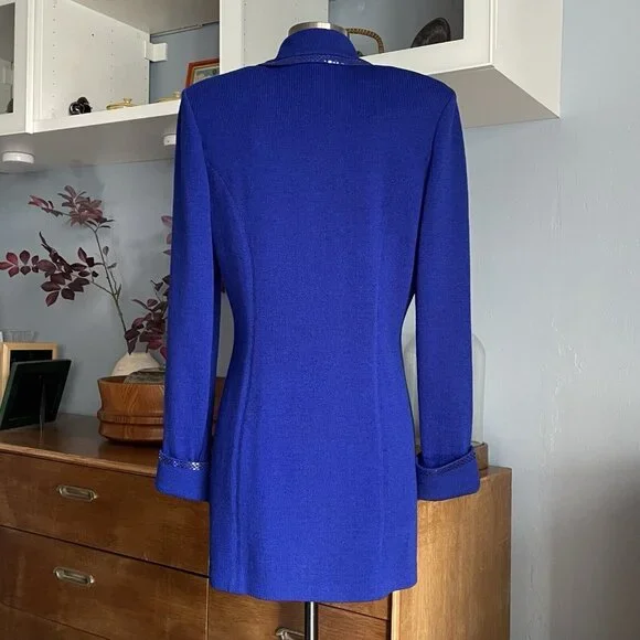 ST JOHN Evening Size 8 Royal Blue Santana Knit Blazer Jacket Removable Collar - Picture 6 of 11